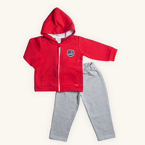 Conjunto Infantil Menino Capuz Sporting Vermelho e Mescla Moletom