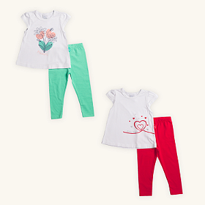 Conjunto Infantil Dia a Dia Menina Viscose e Cotton Premium (4 peças)