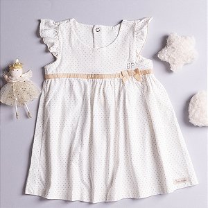 Vestido Bebê Rodado Pois com Strass em Meia Malha 100% Algodão Premium