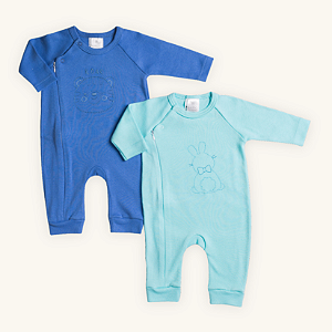 Kit Macacões Bebê Menino Zíper em Suedine Premium 100% Algodão (2 Und)