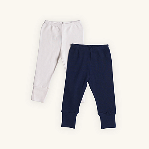 Kit Calça Bebê Azul Marinho e Branco Suedine Premium 100% Algodão 2 un