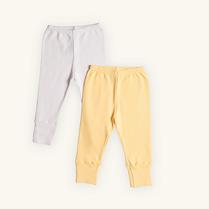 Kit Calça Bebê Amarelo e Branco Suedine Premium 100% Algodão 2 und