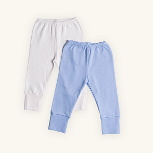 Kit Calça Bebê Azul Anil e Branco Suedine Premium 100% Algodão 2 und