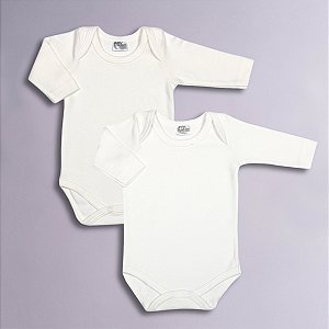 Kit Body Bebê Manga Longa Cru e Branco em Suedine 100% Algodão 2un