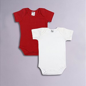 Kit Body Bebê Manga Curta Vermelho e Branco em Suedine 100%Algodão 2un