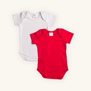 Kit Body Bebê Manga Curta Vermelho e Branco em Suedine 100%Algodão 2un