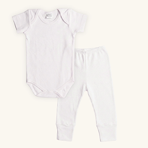 Conjunto Body e Calça Bebê Manga Curta Branco Suedine 100% Algodão