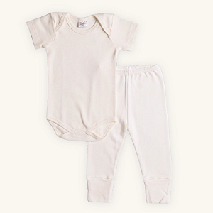 Conjunto Body e Calça Bebê Manga Curta Cru Suedine 100% Algodão