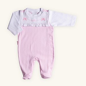 Macacão Bebê Lacinhos e Corações Suedine 100% Algodão Premium