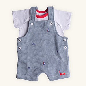 Jardineira Infantil Menino Navy Em Moletinho e Camiseta em Meia Malha