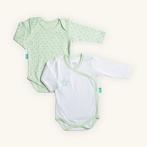 Kit Body Bebê Manga Longa Pistache em Suedine 100% Algodão 2 und