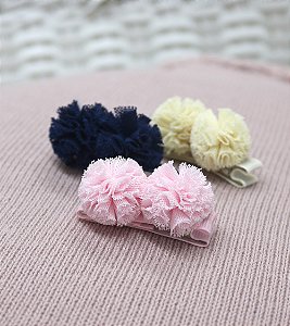Presilha de cabelo para Bebê Bico de Pato Médio - Pompom (2 Unidades)