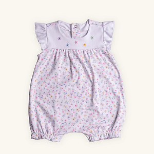 Macaquinho Bebê Romper Flores Cotton e Suedine 100% Algodão Nobre