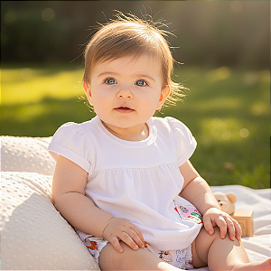 Conjunto Bebê Menina Fazendinha Bata Meia Malha e Short em Tricoline