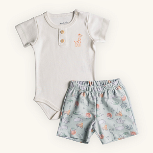 Conjunto Body Bebê em Suedine 100% Algodão e Short em Moletinho Nobre