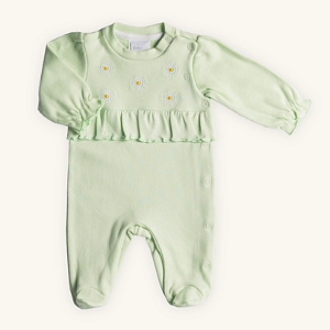 Macacão Bebê Margaridas em Suedine 100% Algodão Premium