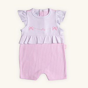 Macaquinho Bebê Romper Laços e Corações Suedine Premium 100% Algodão