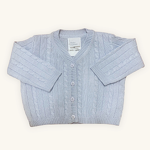 Casaco Bebê Menino Azul Claro Tranças Tricot Premium