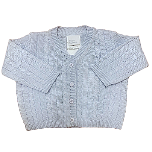 Casaco Tricot Bebê Menino Azul Claro Tranças
