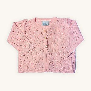 Casaco Bebê Menina Rosa Losangos Tricot Premium