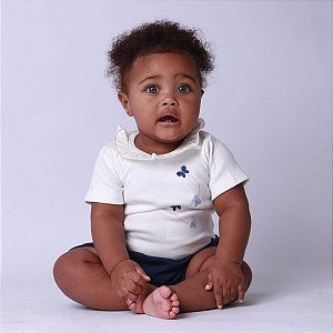 Conjunto Body e Short Bebê Borboletas Suedine 100% Algodão Premium