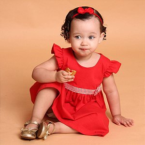 Vestido Infantil Vermelho Com Laço 100% Algodão Premium