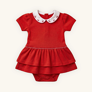 Vestido Body Bebê Vermelho Gola Cerejinhas 100% Algodão Premium