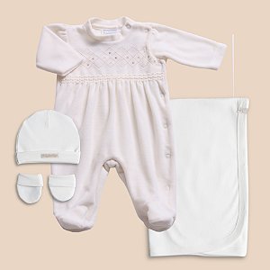 Saída Maternidade Menina Cru Plush e Suedine 100% Algodão