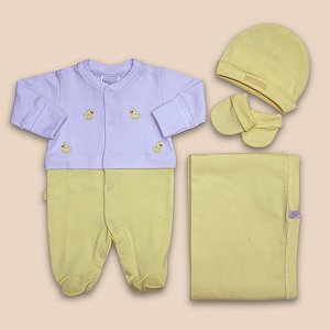 Saída Maternidade Unissex Amarelo e Branco Patinhos 100% Algodão