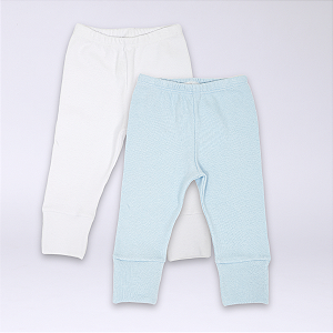 Kit Calça Bebê Branco e Azul Claro Suedine Premium 100% Algodão 2 und