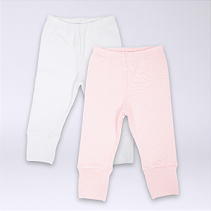 Kit Calça Bebê Branco e Rosa Suedine Premium 100% Algodão 2 und