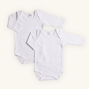 Kit Body Bebê Manga Longa Branco e Branco em Suedine 100% Algodão 2un