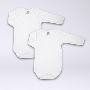 Kit Body Bebê Manga Longa Branco e Branco em Suedine 100% Algodão 2un