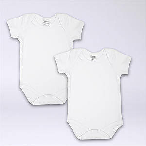 Kit Body Bebê Manga Curta Branco e Branco em Suedine 100% Algodão 2un