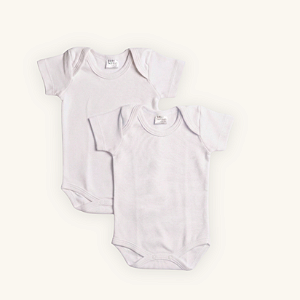 Kit Body Bebê Manga Curta Branco e Branco em Suedine 100% Algodão 2un