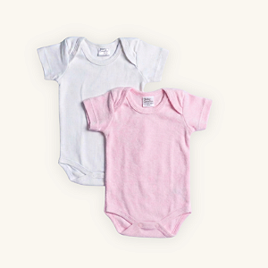Kit Body Bebê Manga Curta Branco e Rosa Suedine 100% Algodão 2un