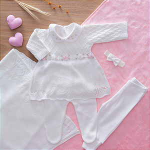 Saída Maternidade Menina Tricot Cru 6 Peças Premium