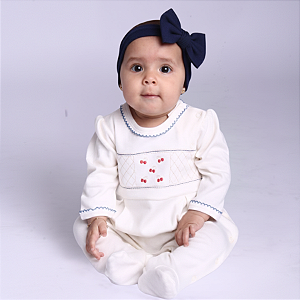 Macacão Bebê Suedine Cerejinha Bordado 100% Algodão Premium