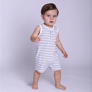 Romper Bebê Menino Listrado Aviãozinho Bordado Suedine Premium