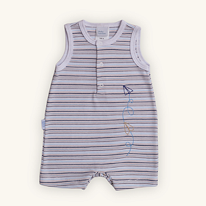 Romper Bebê Menino Listrado Aviãozinho Bordado Suedine Premium