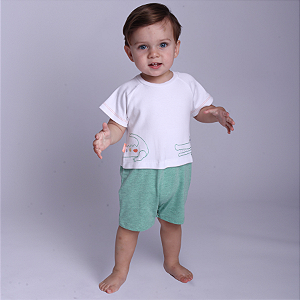 Romper Bebê Menino Jacaré Bordado Engraçado Suedine Premium