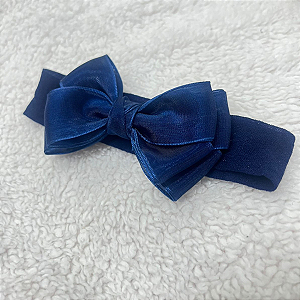 Faixa de Cabelo Bebê Meia de Seda - Laço Duplo Marinho