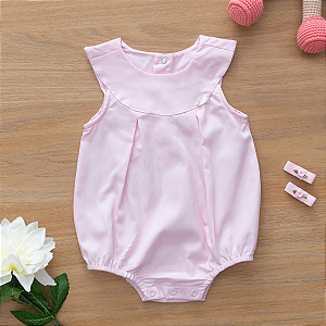 Macaquinho Romper Bebê Menina Chique Rosa em Tricoline 100% Algodão