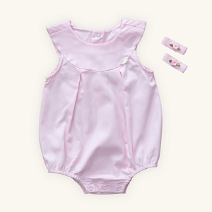 Macaquinho Romper Bebê Menina Chique Rosa em Tricoline 100% Algodão