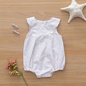 Macaquinho Romper Bebê Menina Chique Flor Bege Tricoline 100% Algodão