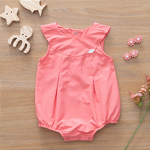 Macaquinho Romper Bebê Menina Chique Carmim Tricoline 100% Algodão
