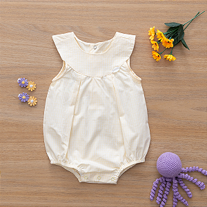 Macaquinho Romper Bebê Menina Chique Amarelo Tricoline 100% Algodão