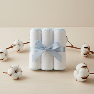 Kit 3 Fraldas de Ombro Brancas Luxo Bainha e Picueta Azul Claro Cremer