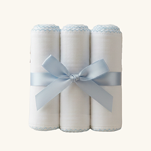 Kit 3 Fraldas de Ombro Brancas Luxo Bainha e Picueta Azul Claro Cremer