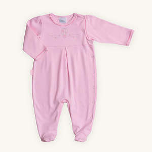 Macacão Bebê Menina Rosa Bordado Balão Suedine 100% Algodão Premium